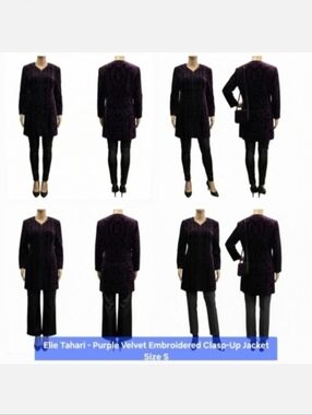 Elie Tahari Purple Velvet Embroidered Clasp-Up Jacket Size S